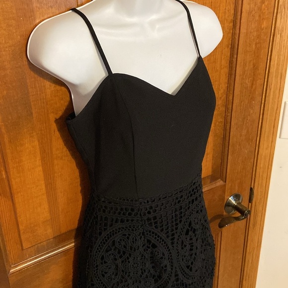 J.O.A. Los Angeles Black SweetHeart Crochet Lace Midi Lined Dress Size Small - Picture 3 of 16